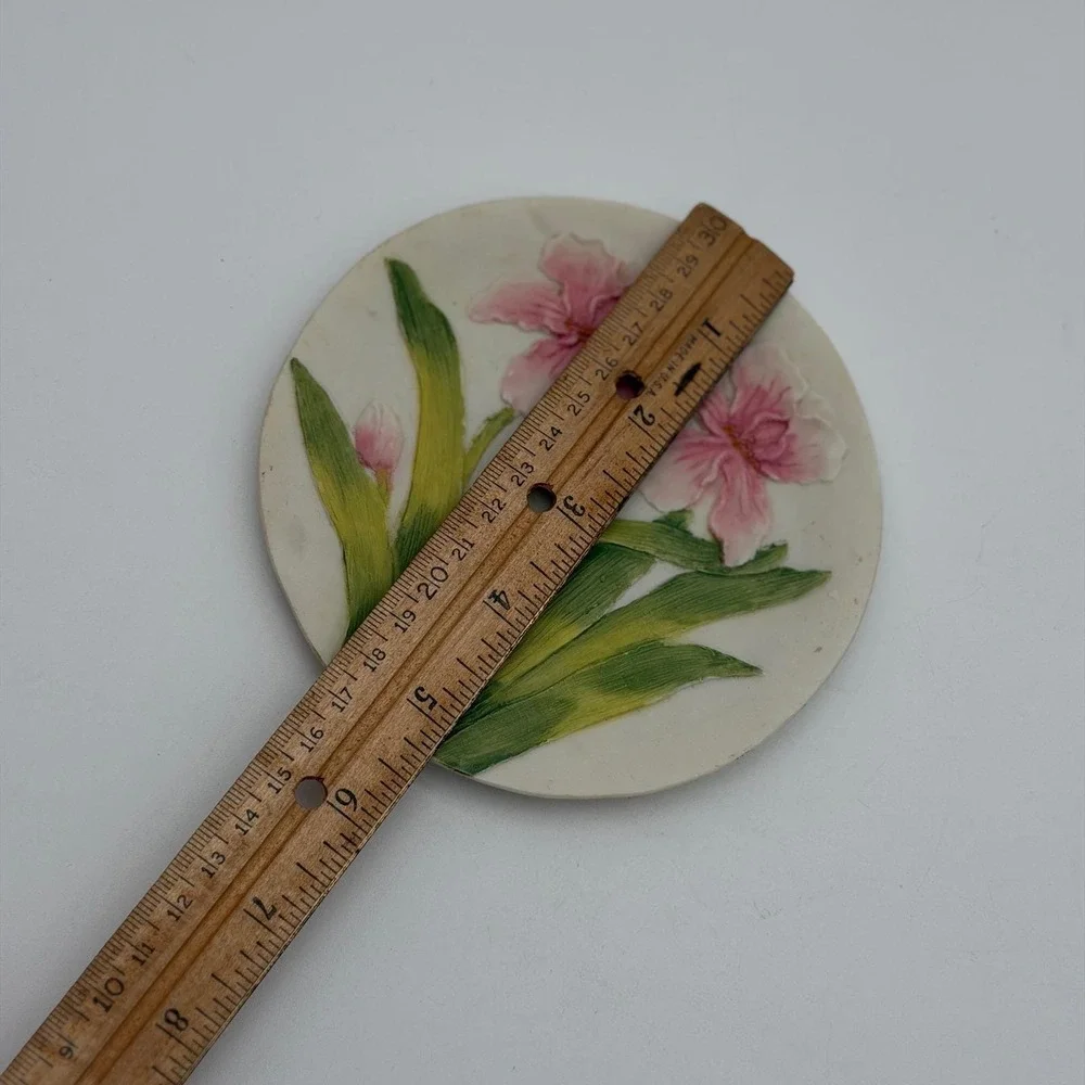 Vintage 3D Pink Iris Floral Decorative Mini Plate 4 Inch Resin Wall Art Decor